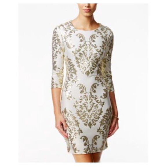 B Darlin Bodycon Dress with Sequins Gold Ivory - Picture 1 of 16